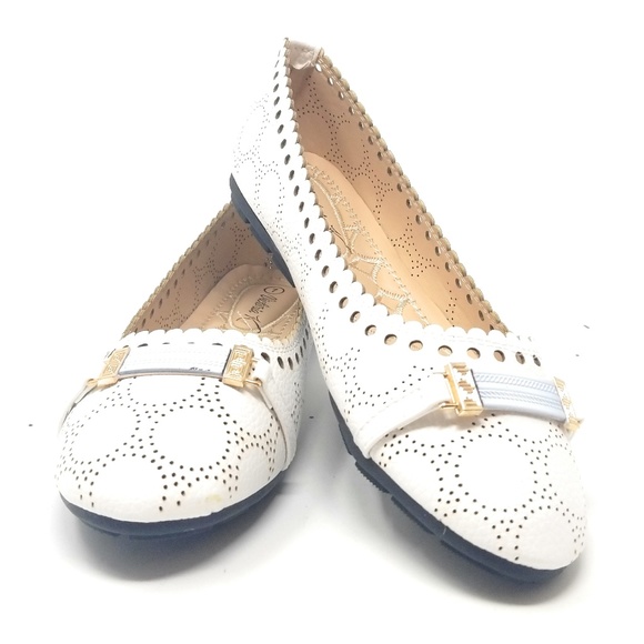 Victoria K Shoes - Women's Laser Cut Flats with Buckle, B-2853, White